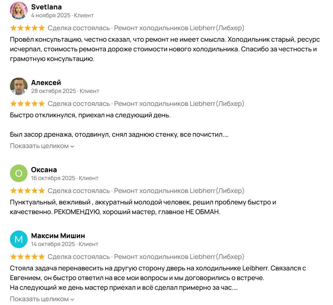 Отзыв клиента о ремонте холодильника Liebherr — Avito